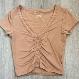 American Eagle Outfitters Tan Ruched V-Neck Women's Cropped Top size XXS
NWT